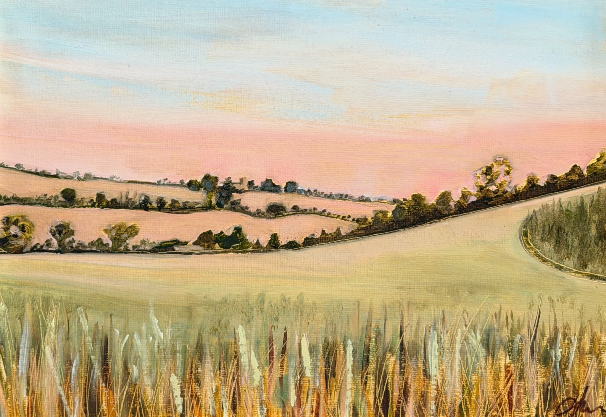 Pink landscape original painting